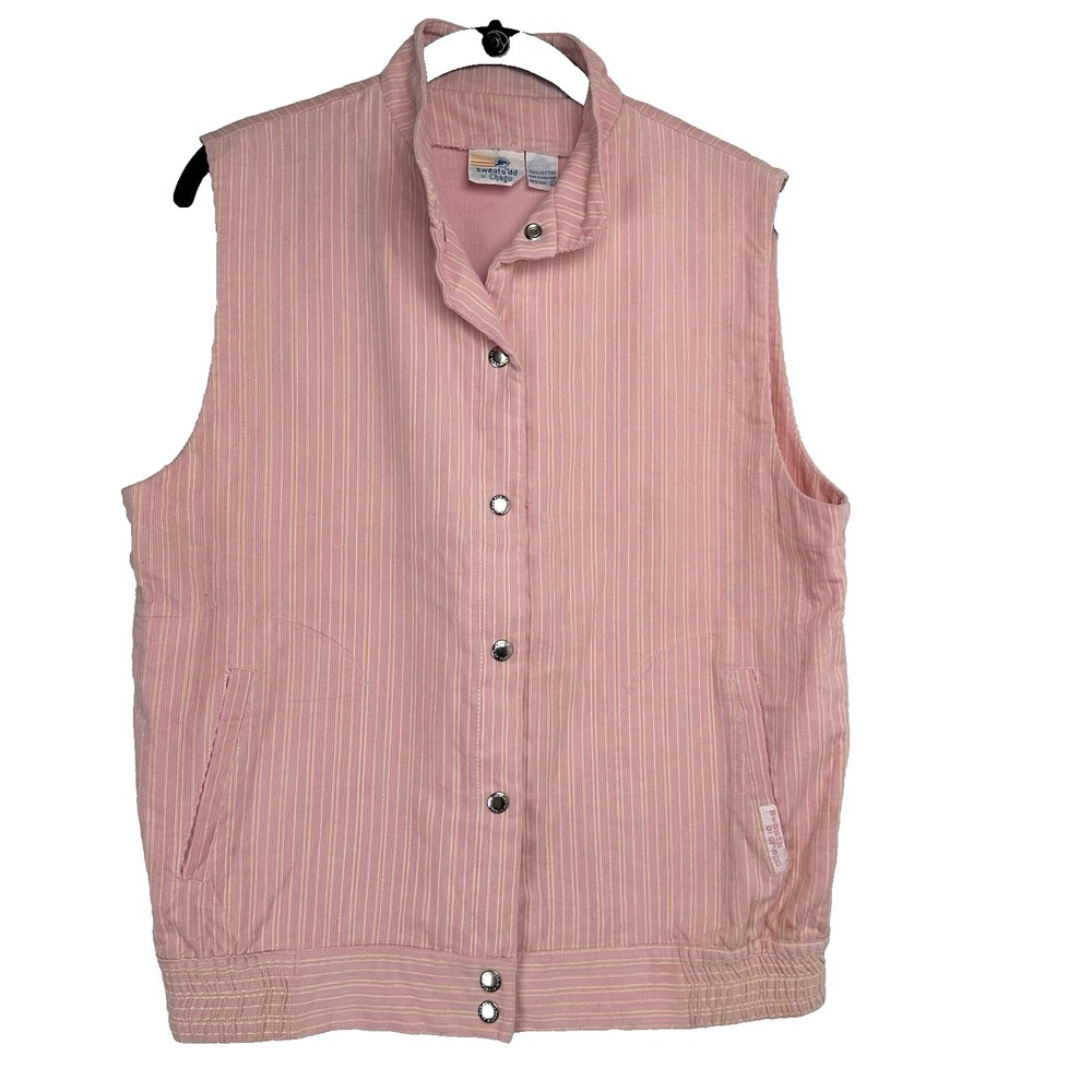 Vintage Women's Corduroy Vest Pink Size Large Striped Snap Retro 70's 80's‎